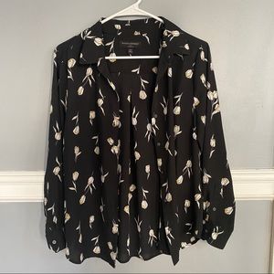 Banana Republic Black Long Sleeve Floral Blouse MP